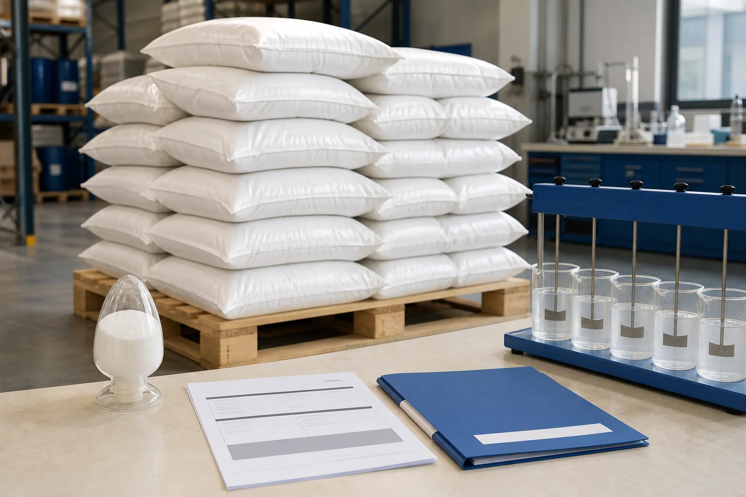 Cationic polyelectrolyte powder, sealed bags and quality documents
